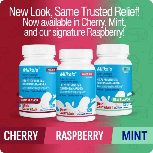 Milkaid Lactase Enzyme Tablets 60s | Raspberry Flavour - Image 6